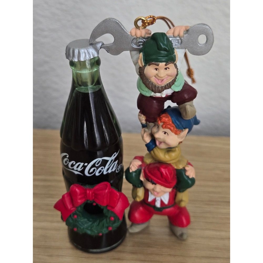 Coca-Cola Bottling Works Collection Christmas Ornament Elves Opening Coke Bottle